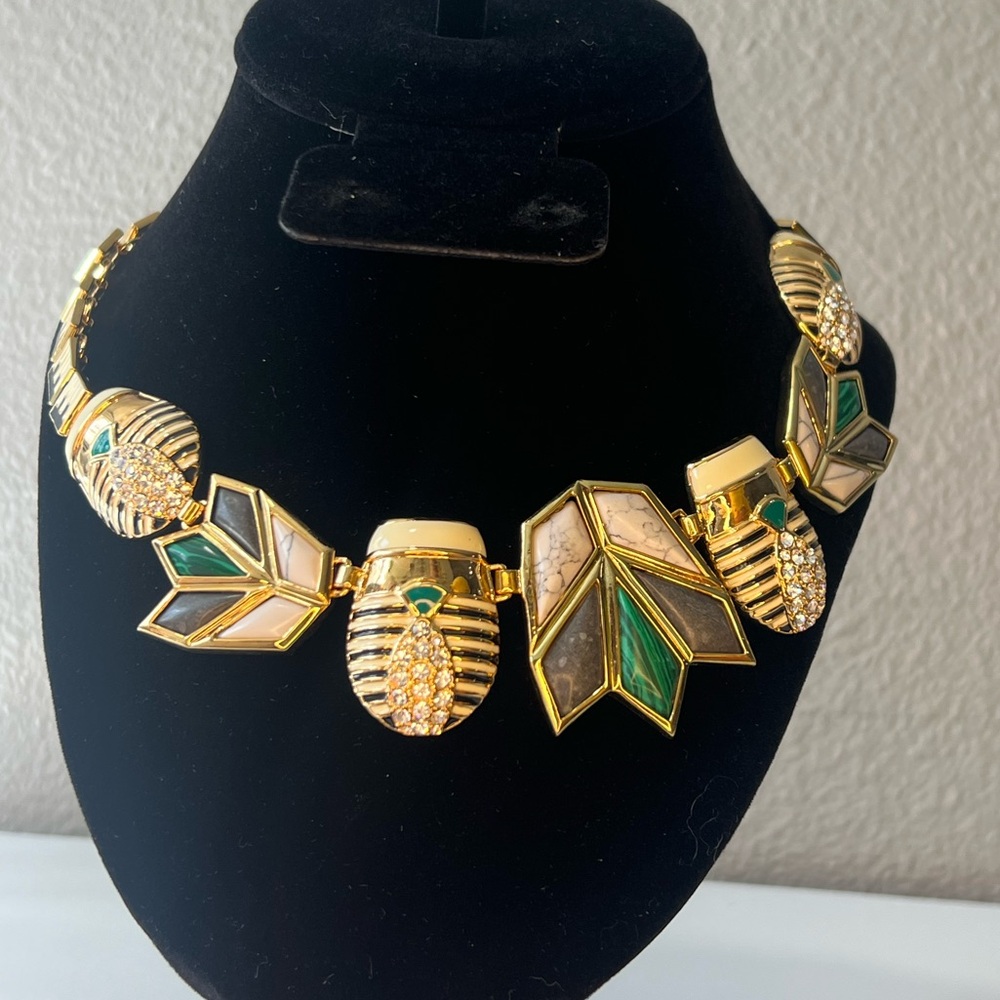 Lele Sadoughi Gold and Green Leaf Necklace